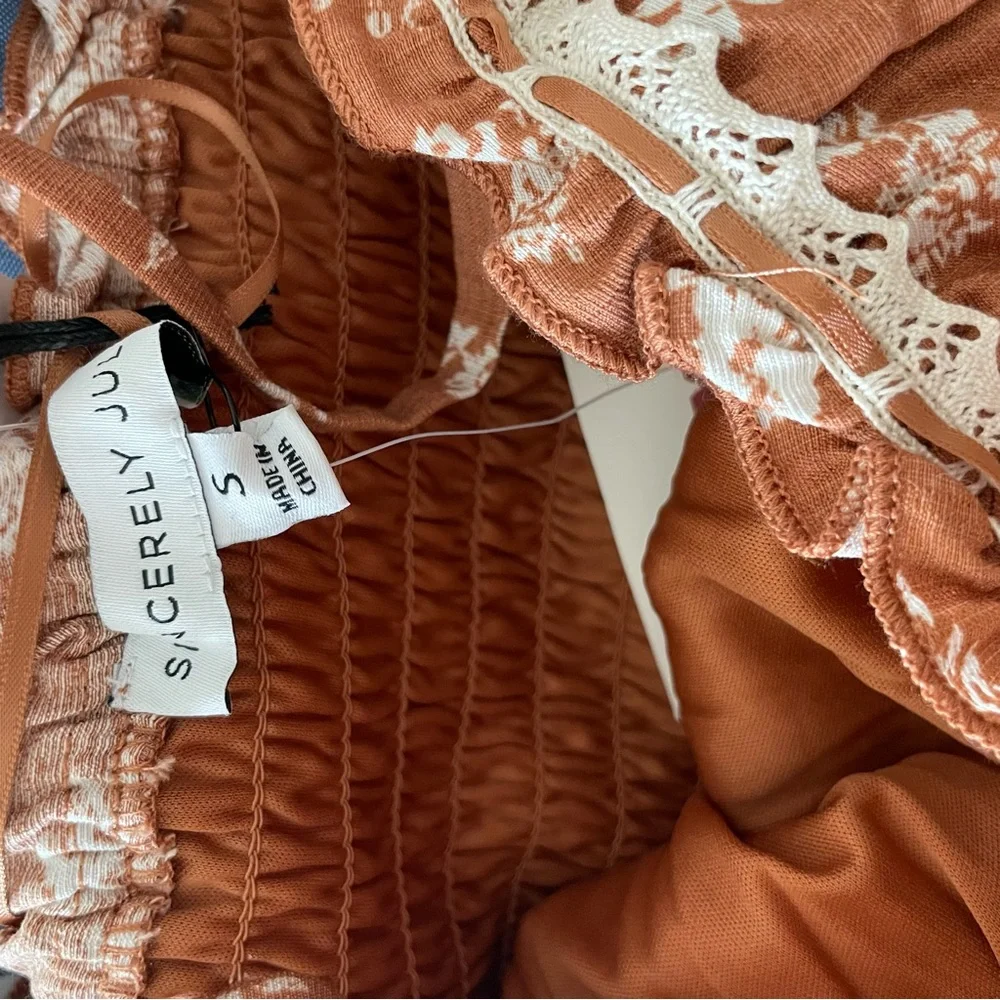 Sincerely Jules Burnt Orange Floral Maxi Dress Cottagecore Lace Trimmed - Picture 5 of 6